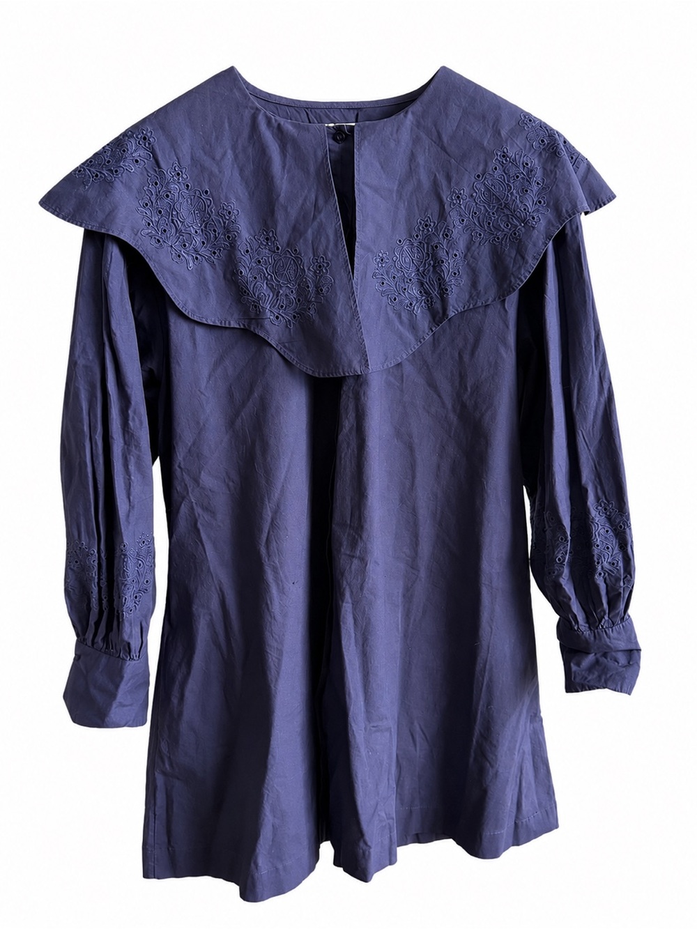 Damson Madder Purple Embroidered Collar Cotton Dress Size 10 (US 6)